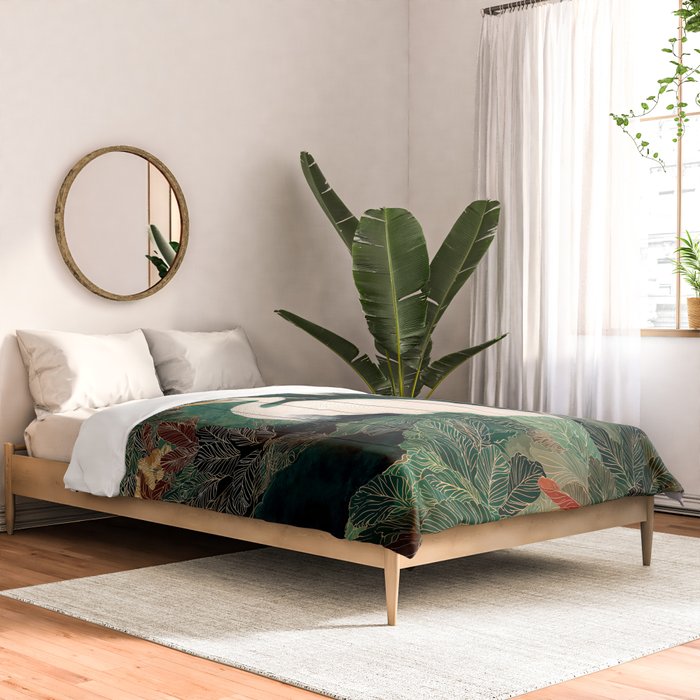 Japanese chinoiserie Bird Wall Art Maximalist Green Print Heron Painting japandi living room poster Comforter Gallery Image 2