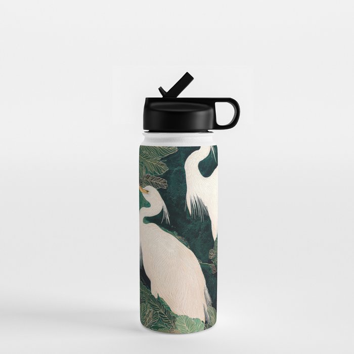 Japanese chinoiserie Bird Wall Art Maximalist Green Print Heron Painting japandi living room poster Water Bottle Gallery Image 1