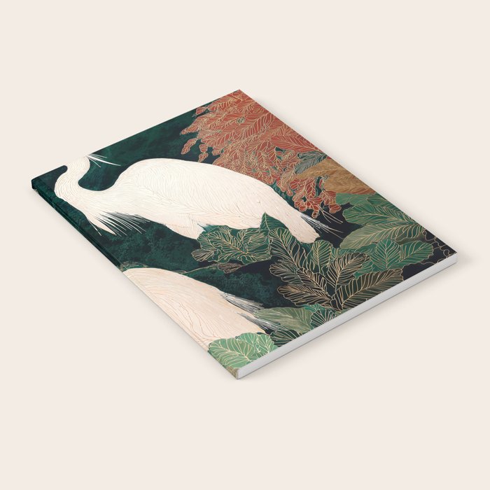 Japanese chinoiserie Bird Wall Art Maximalist Green Print Heron Painting japandi living room poster Notebook Gallery Image 1