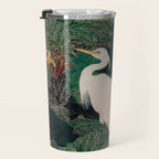 Japanese chinoiserie Bird Wall Art Maximalist Green Print Heron Painting japandi living room poster Travel Mug Gallery Image 3