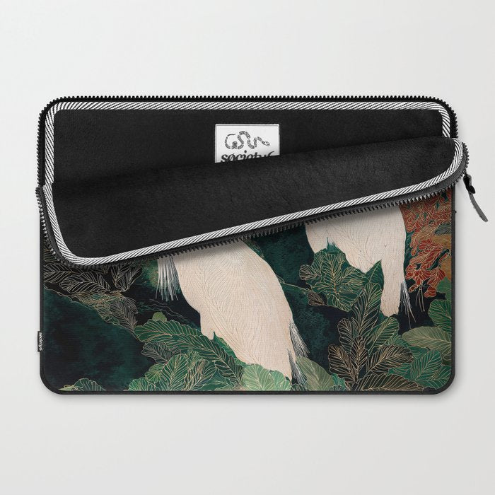 Japanese chinoiserie Bird Wall Art Maximalist Green Print Heron Painting japandi living room poster Laptop Sleeve Gallery Image 2