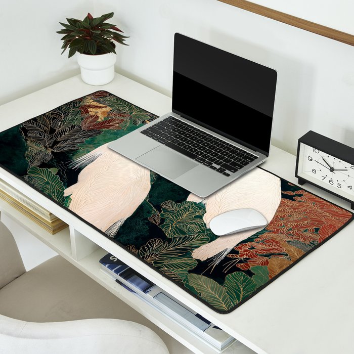 Japanese chinoiserie Bird Wall Art Maximalist Green Print Heron Painting japandi living room poster Desk Mat Gallery Image 2