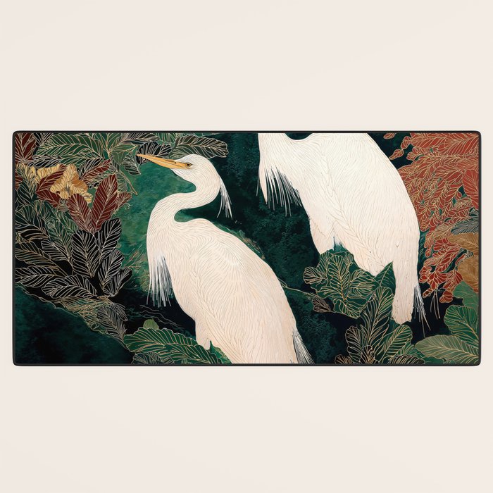 Japanese chinoiserie Bird Wall Art Maximalist Green Print Heron Painting japandi living room poster Desk Mat Gallery Image 3