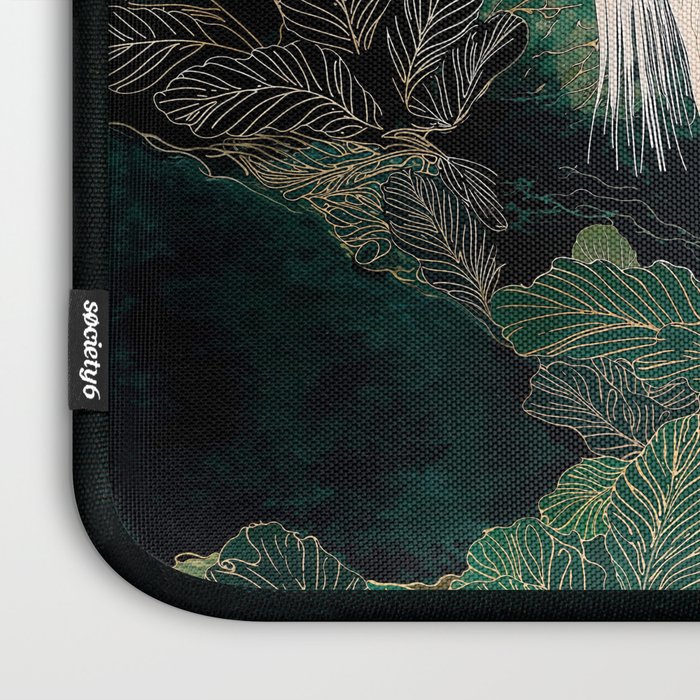 Japanese chinoiserie Bird Wall Art Maximalist Green Print Heron Painting japandi living room poster Laptop Sleeve Gallery Image 3