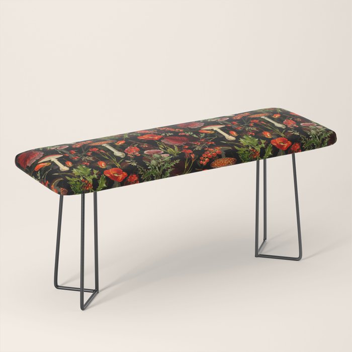 Vintage Dark Red Mushrooms And Poppies Botanical Midnight Garden Bench Gallery Image 1