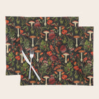 Vintage Dark Red Mushrooms And Poppies Botanical Midnight Garden Placemat Gallery Image 1
