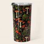 Vintage Dark Red Mushrooms And Poppies Botanical Midnight Garden Travel Mug Gallery Image 3