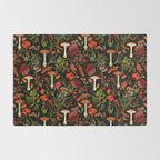 Vintage Dark Red Mushrooms And Poppies Botanical Midnight Garden Rug Gallery Image 2