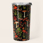 Vintage Dark Red Mushrooms And Poppies Botanical Midnight Garden Travel Mug Gallery Image 2