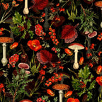Vintage Dark Red Mushrooms And Poppies Botanical Midnight Garden Coffee Mug Gallery Image 2