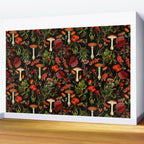Vintage Dark Red Mushrooms And Poppies Botanical Midnight Garden Wall Mural Gallery Image 2
