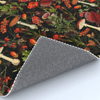 Vintage Dark Red Mushrooms And Poppies Botanical Midnight Garden Rug Gallery Image 4