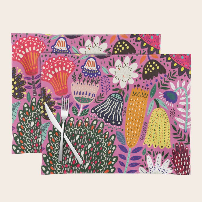 Summer Tropical Pattern Bird Flowers Placemat Gallery Image 1