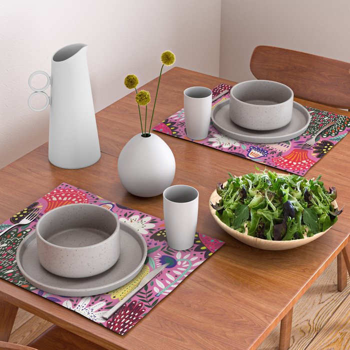 Summer Tropical Pattern Bird Flowers Placemat Gallery Image 2