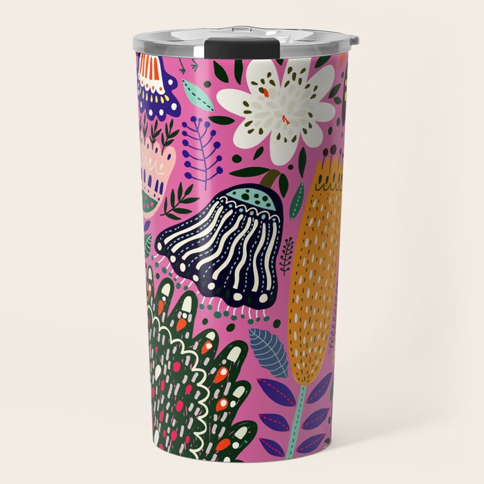 Summer Tropical Pattern Bird Flowers Travel Mug Gallery Image 1