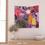 Summer Tropical Pattern Bird Flowers Wall Tapestry Gallery Image 2