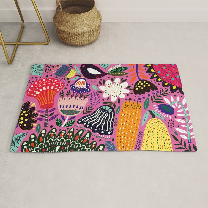 Summer Tropical Pattern Bird Flowers Rug Gallery Image 1