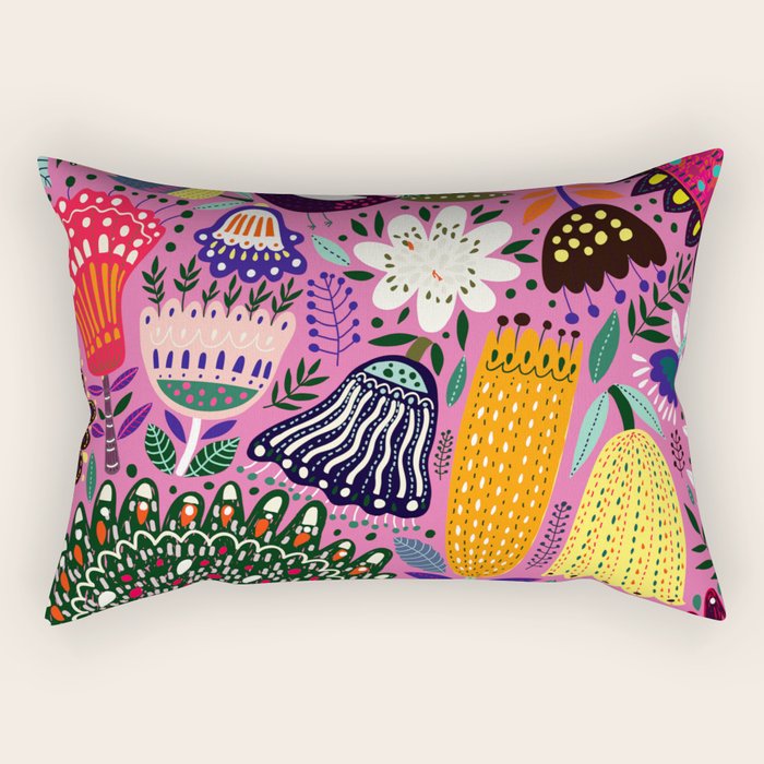 Summer Tropical Pattern Bird Flowers Rectangular Pillow Gallery Image 1