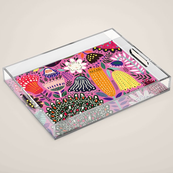 Summer Tropical Pattern Bird Flowers Acrylic Tray Gallery Image 1