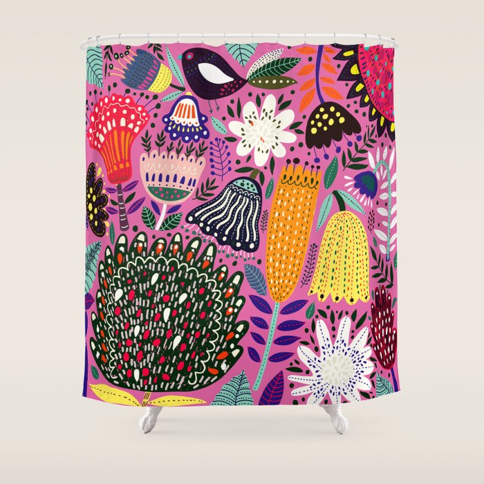 Summer Tropical Pattern Bird Flowers Shower Curtain Gallery Image 1