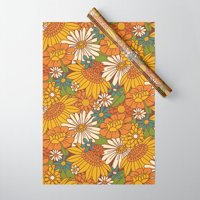 70s Retro Floral Wrapping Paper Gallery Image 1