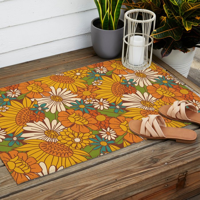 70s Retro Floral Outdoor Rug Gallery Image 2