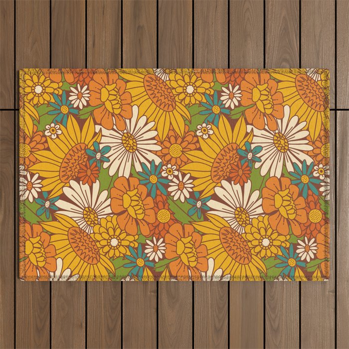 70s Retro Floral Outdoor Rug Gallery Image 1
