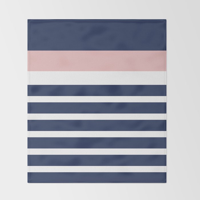 Cheerful Striped Pattern in Navy Blue, Pink, and White Throw Blanket Gallery Image 2