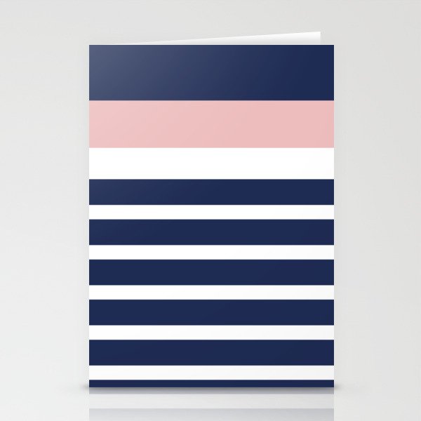 Cheerful Striped Pattern in Navy Blue, Pink, and White Stationery Card Gallery Image 2