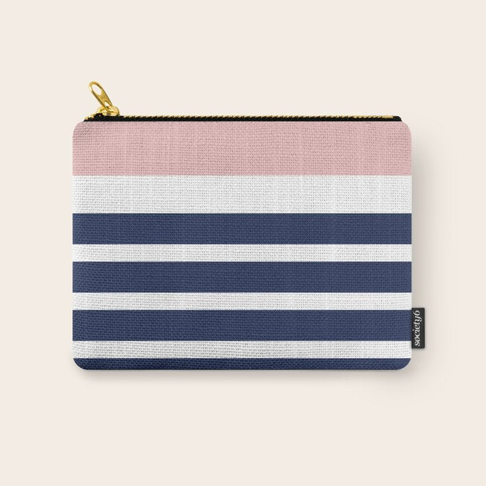 Cheerful Striped Pattern in Navy Blue, Pink, and White Carry All Pouch Gallery Image 1