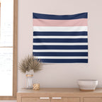 Cheerful Striped Pattern in Navy Blue, Pink, and White Wall Tapestry Gallery Image 2