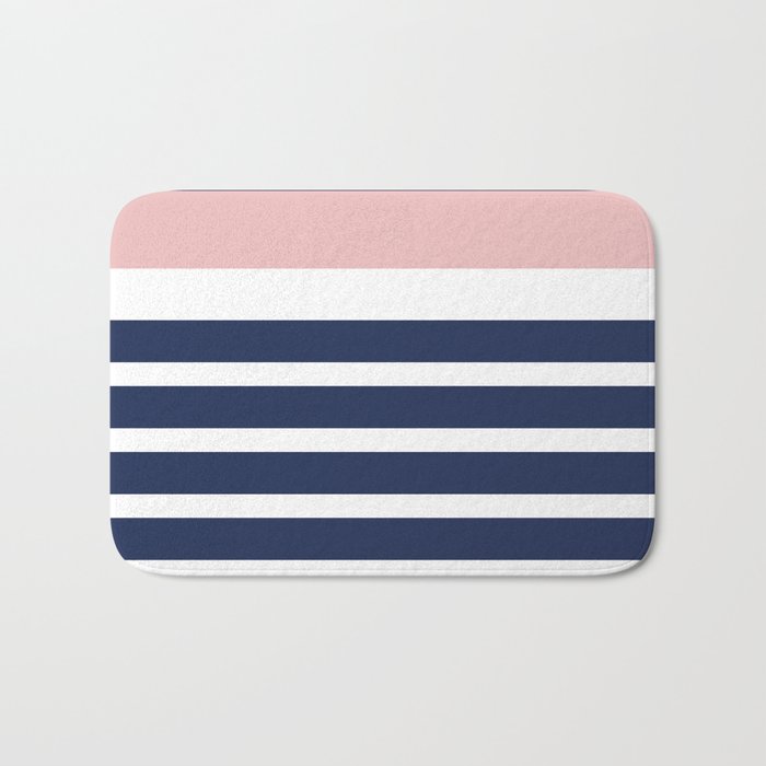 Cheerful Striped Pattern in Navy Blue, Pink, and White Bath Mat Gallery Image 1