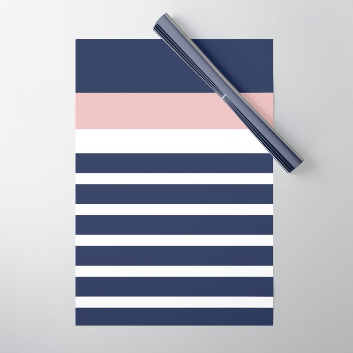 Cheerful Striped Pattern in Navy Blue, Pink, and White Wrapping Paper Gallery Image 1