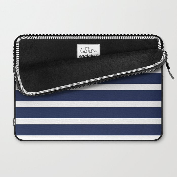Cheerful Striped Pattern in Navy Blue, Pink, and White Laptop Sleeve Gallery Image 2