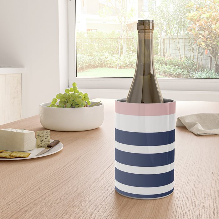 Cheerful Striped Pattern in Navy Blue, Pink, and White Wine Chiller Gallery Image 4