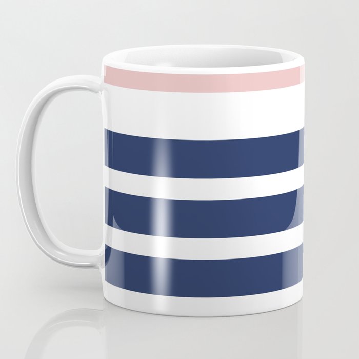Cheerful Striped Pattern in Navy Blue, Pink, and White Coffee Mug Gallery Image 3