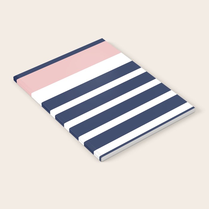 Cheerful Striped Pattern in Navy Blue, Pink, and White Notebook Gallery Image 2