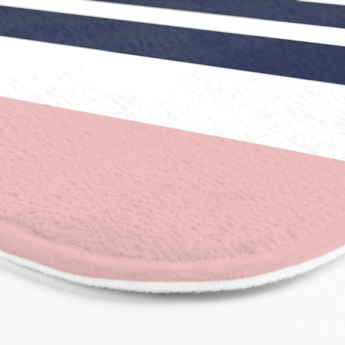 Cheerful Striped Pattern in Navy Blue, Pink, and White Bath Mat Gallery Image 3