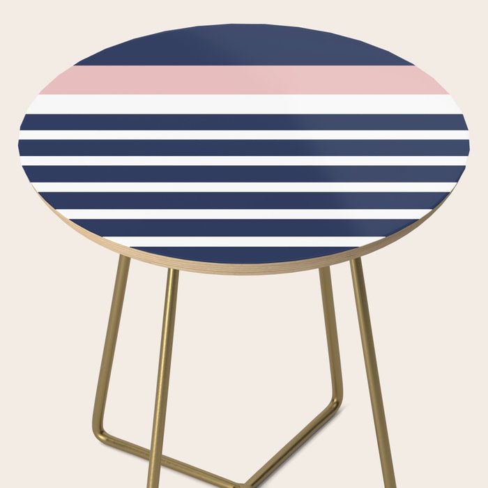 Cheerful Striped Pattern in Navy Blue, Pink, and White Side Table Gallery Image 2