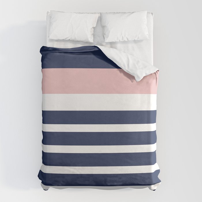 Cheerful Striped Pattern in Navy Blue, Pink, and White Duvet Cover Gallery Image 6
