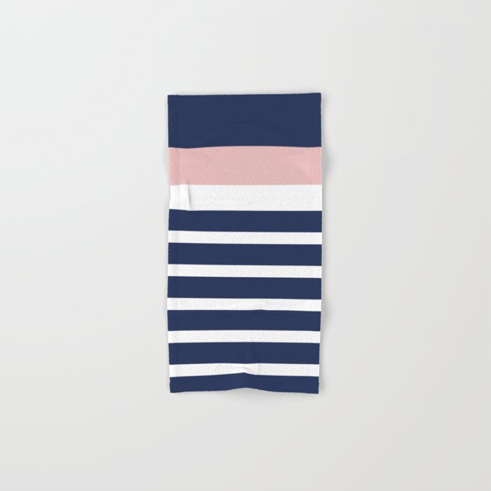 Cheerful Striped Pattern in Navy Blue, Pink, and White Bath Towel Gallery Image 1