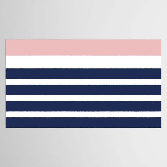 Cheerful Striped Pattern in Navy Blue, Pink, and White Tablecloth Gallery Image 2