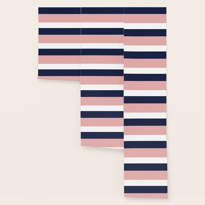Cheerful Striped Pattern in Navy Blue, Pink, and White Wallpaper Gallery Image 3