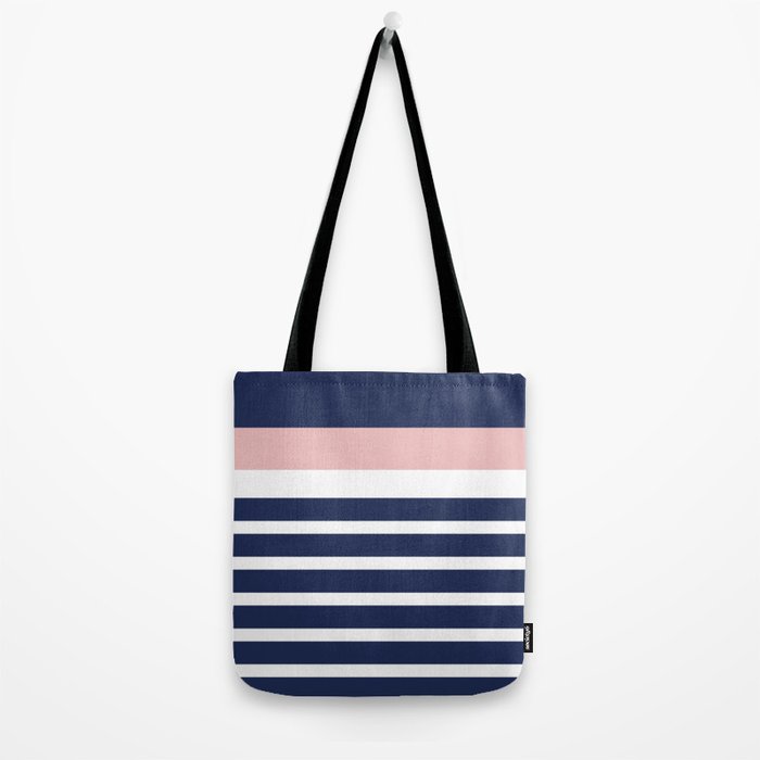 Cheerful Striped Pattern in Navy Blue, Pink, and White Tote Bag Gallery Image 2