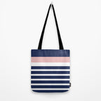 Cheerful Striped Pattern in Navy Blue, Pink, and White Tote Bag Gallery Image 2