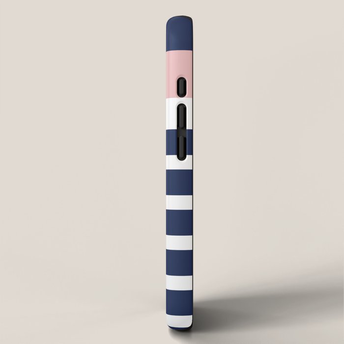 Cheerful Striped Pattern in Navy Blue, Pink, and White iPhone Case Gallery Image 2