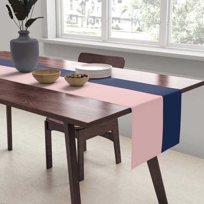 Cheerful Striped Pattern in Navy Blue, Pink, and White Table Runner Gallery Image 2