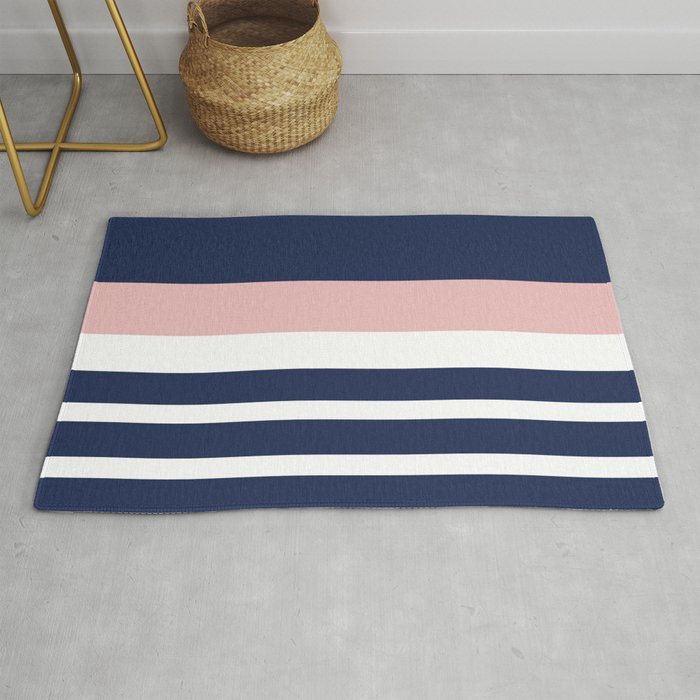 Cheerful Striped Pattern in Navy Blue, Pink, and White Rug Gallery Image 1