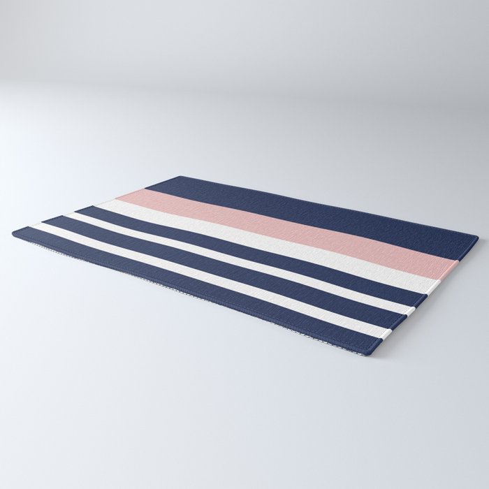 Cheerful Striped Pattern in Navy Blue, Pink, and White Rug Gallery Image 3