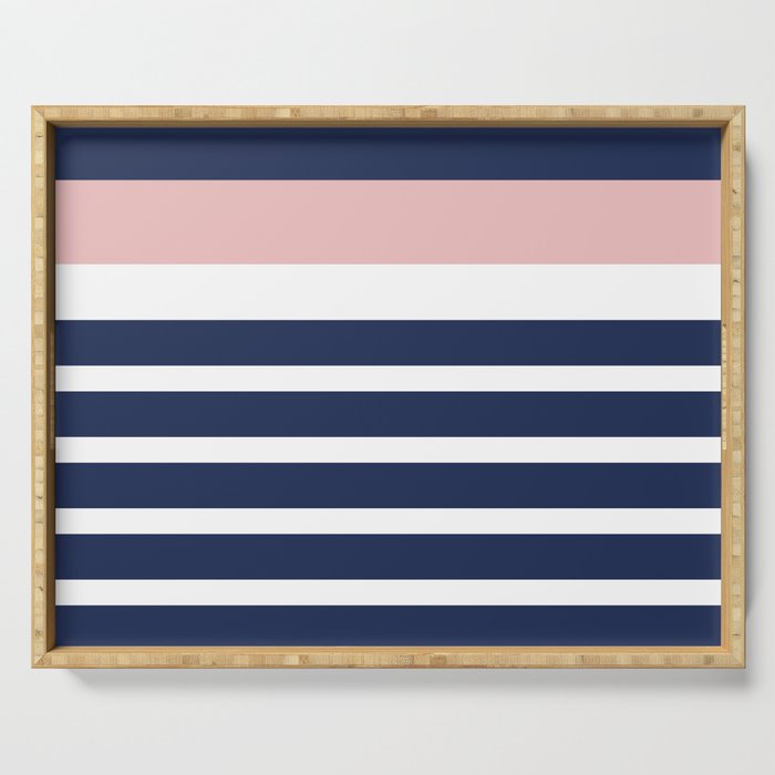 Cheerful Striped Pattern in Navy Blue, Pink, and White Serving Tray Gallery Image 1
